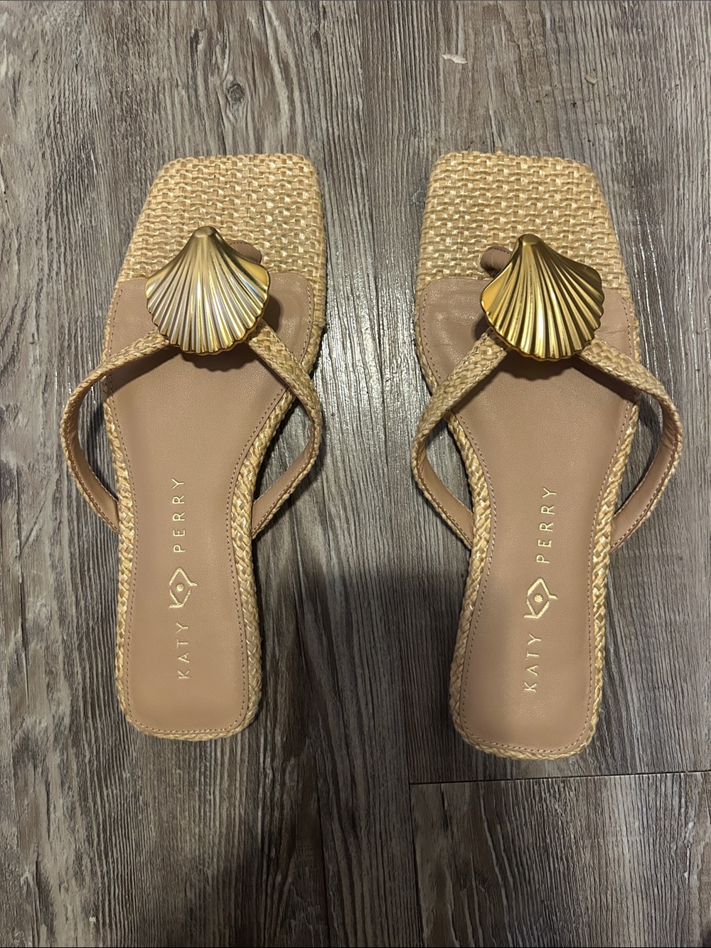 Katy Perry Collections Tan Sandal with Gold Shell Accent